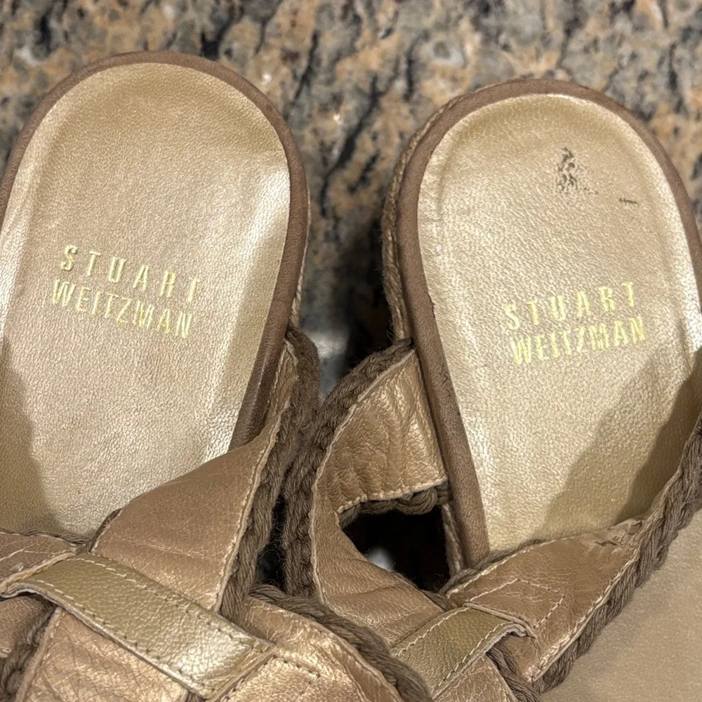 Stuart Weitzman Espadrille Wedge Sandals Ankle Wrap Size 6.5 Neutral - Picture 12 of 13